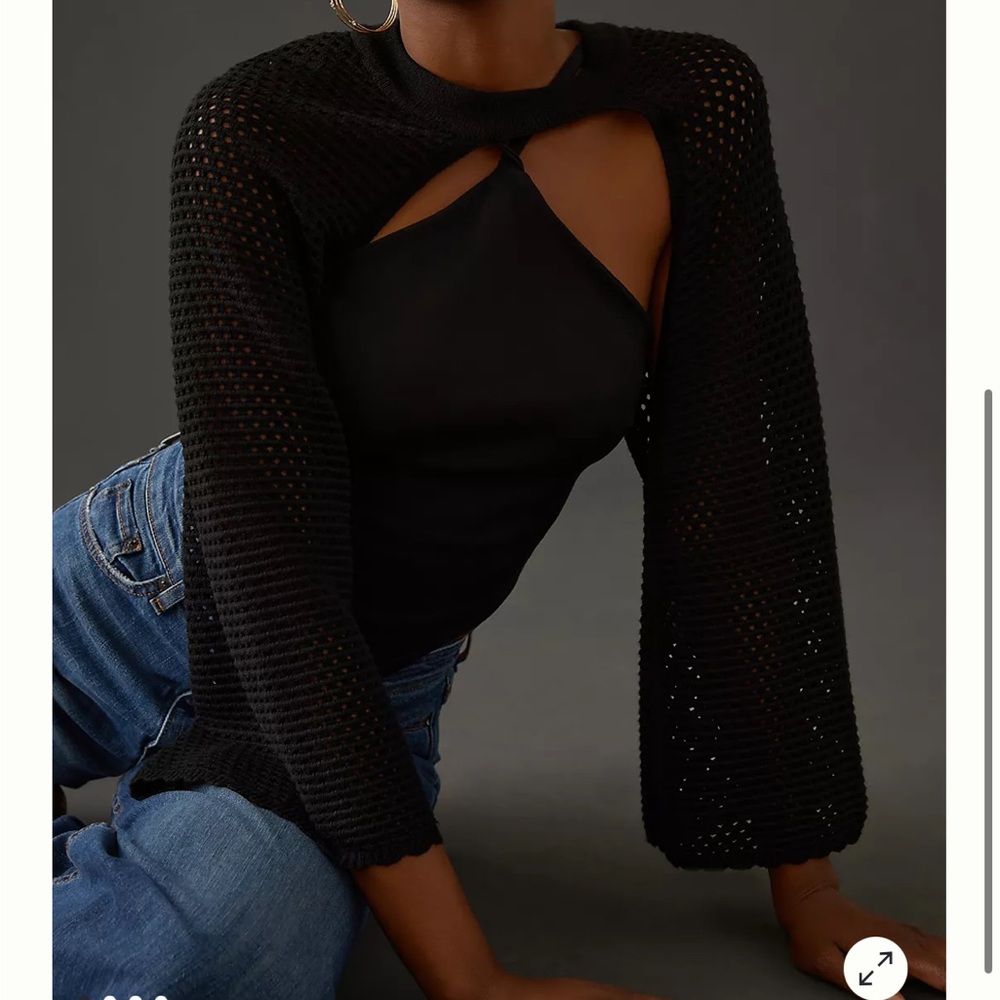 Anthropologie Current Air Black Mesh Shrug Sweater